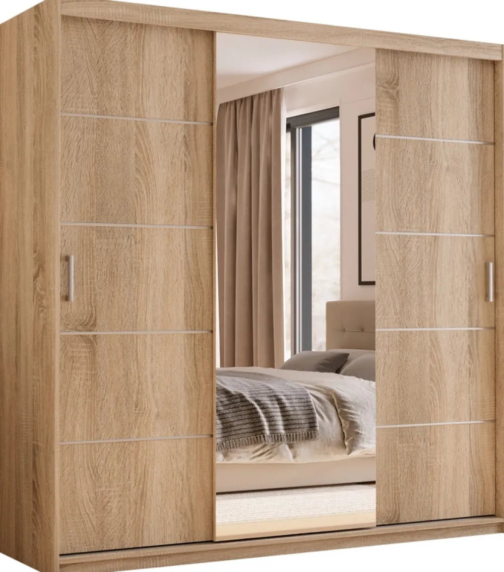 Meble Młodzieżowe|Zestawy Mebli Do Przedpokoju>Meblohand Nowoczesna szafa przesuwna z lustrem 200 cm HOT dąb sonoma