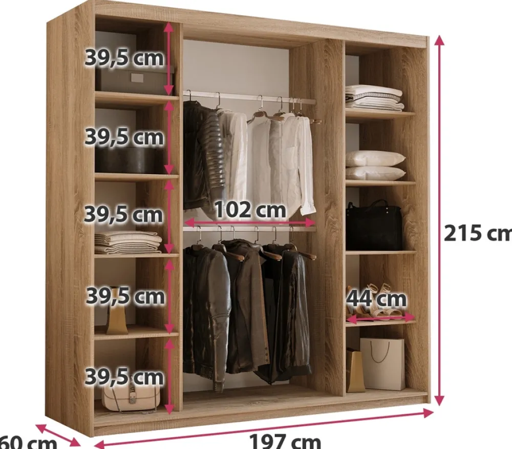 Meble Młodzieżowe|Zestawy Mebli Do Przedpokoju>Meblohand Nowoczesna szafa przesuwna z lustrem 200 cm HOT dąb sonoma