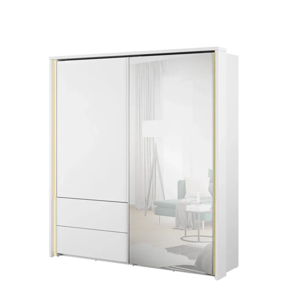 Zestawy Mebli Do Sypialni|Szafy Dwudrzwiowe>lenart. Nowoczesna szafa przesuwna z lustrem i podświetleniem 200 cm cm TAYA