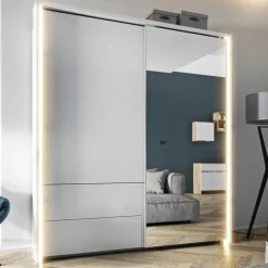 Zestawy Mebli Do Sypialni|Szafy Dwudrzwiowe>lenart. Nowoczesna szafa przesuwna z lustrem i podświetleniem 200 cm cm TAYA