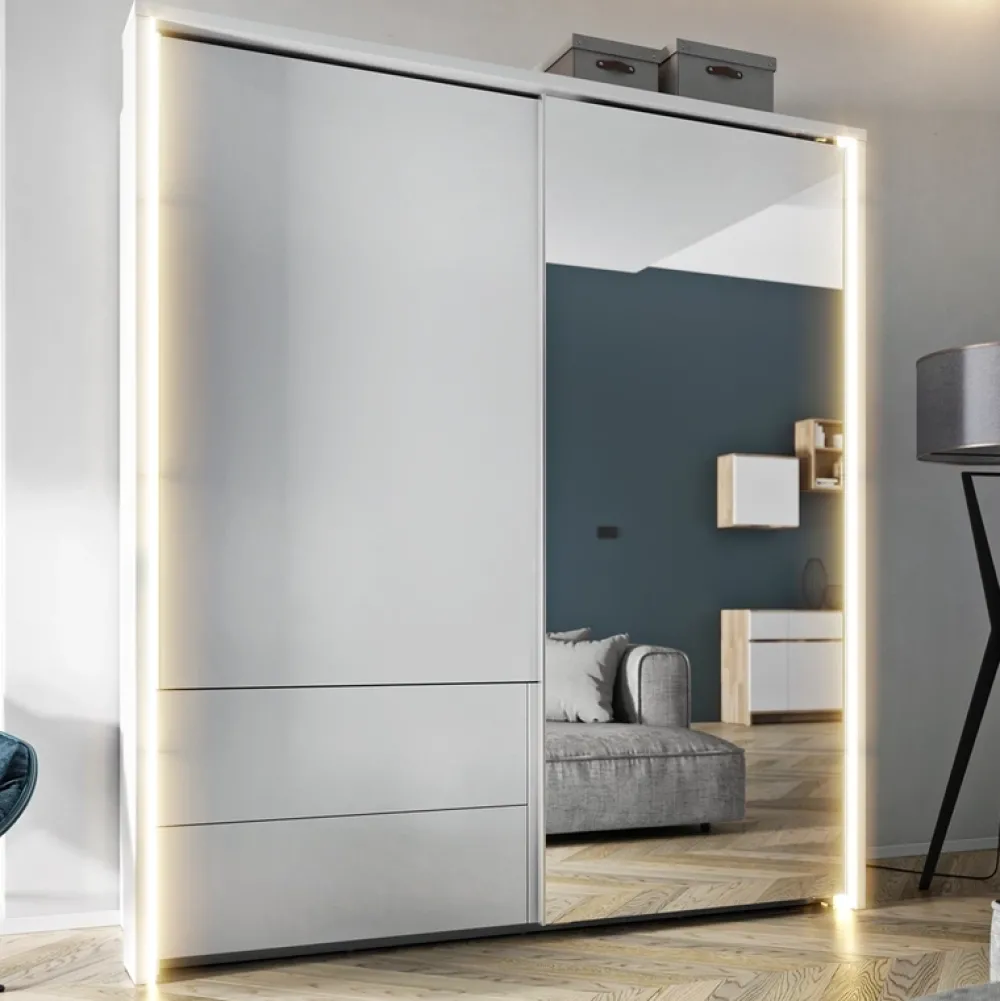 Zestawy Mebli Do Sypialni|Szafy Dwudrzwiowe>lenart. Nowoczesna szafa przesuwna z lustrem i podświetleniem 200 cm cm TAYA