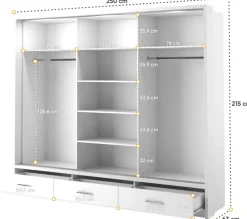Szafy Przesuwne></noscript>lenart. Nowoczesna szafa przesuwna z lustrem i szufladami 250 cm ARTI biały