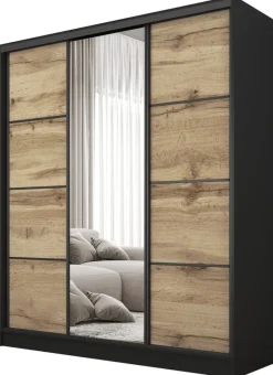 Zestawy Mebli Do Przedpokoju|Szafy Trzydrzwiowe>BROMARKT Nowoczesna szafa przesuwna z lustrem 160 cm BEST półki drążki