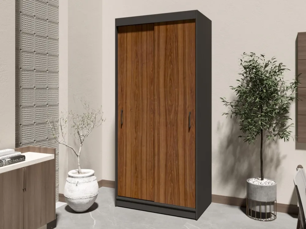 Zestawy Mebli Do Przedpokoju|Szafy Dwudrzwiowe>Meblohand Nowoczesna szafa przesuwna 120 cm NASTE półki drążek