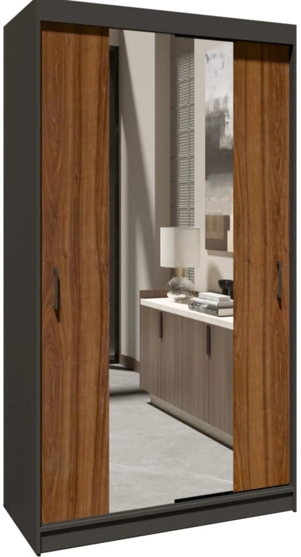 Zestawy Mebli Do Przedpokoju|Szafy Dwudrzwiowe>Meblohand Nowoczesna szafa przesuwna z lustrem 100 cm NASTE półki drążek