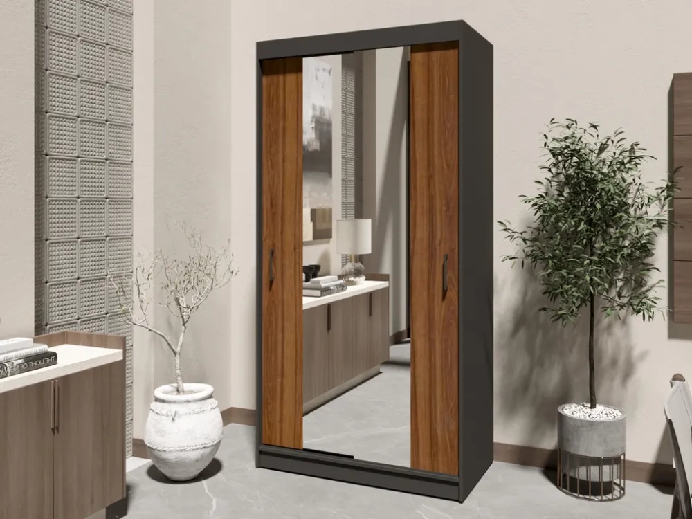 Zestawy Mebli Do Przedpokoju|Szafy Dwudrzwiowe>Meblohand Nowoczesna szafa przesuwna z lustrem 100 cm NASTE półki drążek