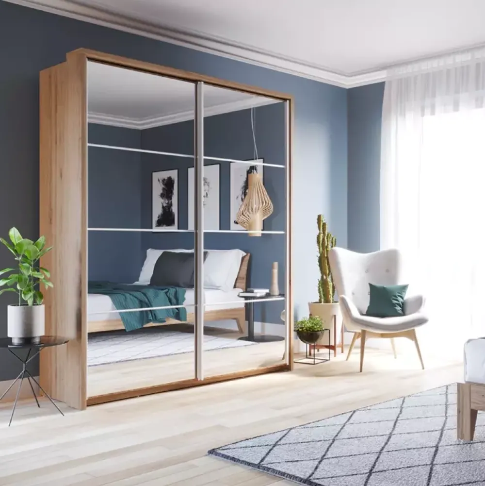 Zestawy Mebli Do Sypialni|Szafy Dwudrzwiowe>lenart. Nowoczesna szafa przesuwna 180 cm półki drążek ARTI dąb shetland