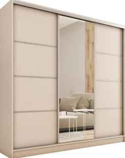 Zestawy Mebli Do Przedpokoju|Szafy Trzydrzwiowe>BROMARKT Nowoczesna szafa przesuwna z lustrem 180 cm TOP MAX beż beż piaskowy