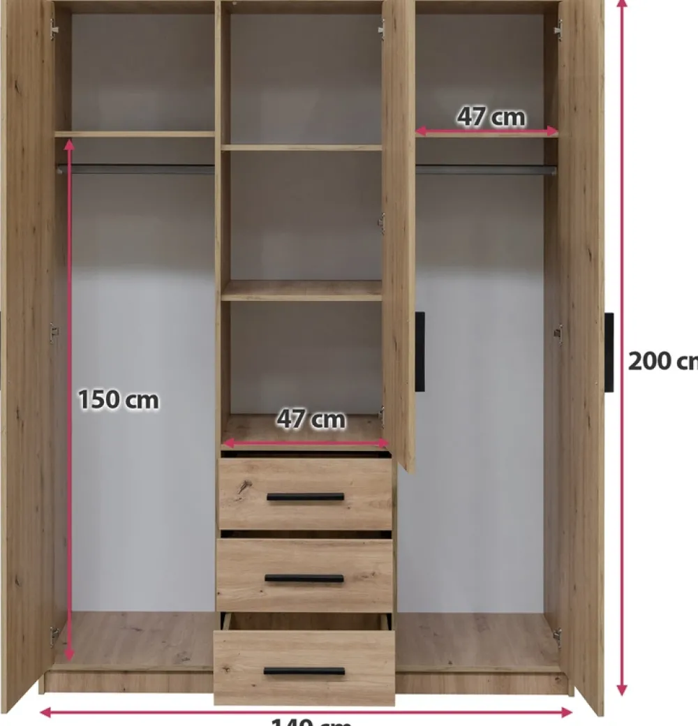 Meble Dla Dzieci|Meble Młodzieżowe>Stolar Nowoczesna szafa trzydrzwiowa z szufladami i lustrem 150 cm KODA