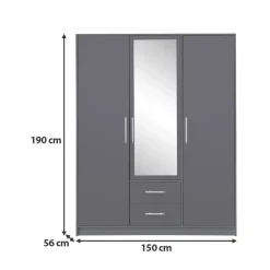 Garderoby|Meble Dla Dzieci></noscript>MEBLAR Nowoczesna szafa trzydrzwiowa z półkami i drążkiem SEVAS antracyt