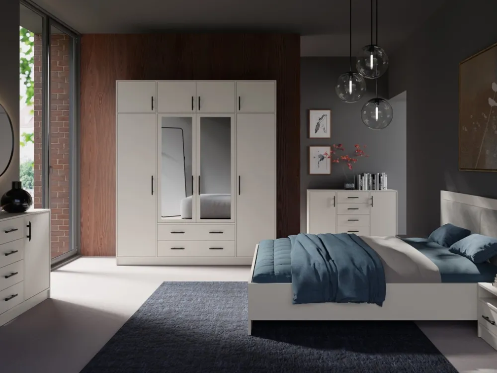 Garderoby|Meble Dla Dzieci>MEBLAR Nowoczesna szafa trzydrzwiowa z półkami i drążkiem SEVAS kaszmir