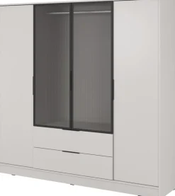 Szafy Młodzieżowe|Szafy Otwierane>PIASKI Nowoczesna szafa uchylna z witryną 206 cm KAMIS kaszmir