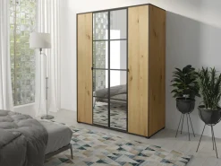 Szafy Młodzieżowe|Szafy Otwierane>JUREK Nowoczesna szafa uchylna na ubrania z lustrem 150 cm OLAS dąb artisan