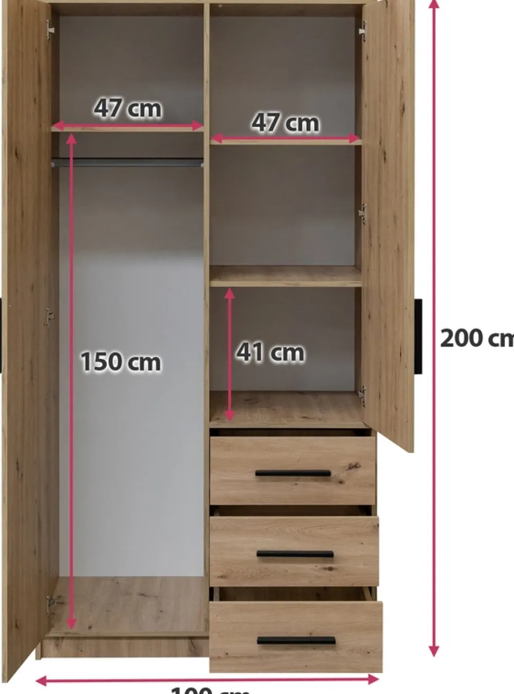 Meble Dla Dzieci|Zestawy Mebli Do Przedpokoju>Stolar Nowoczesna szafa uchylna z lustrem i szufladami 100 cm SELMA śliwa