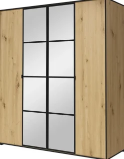 Szafy Młodzieżowe|Szafy Otwierane>JUREK Nowoczesna szafa uchylna z lustrem i drążkiem 180 cm OLAS dąb artisan