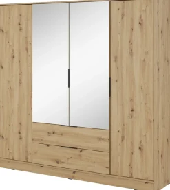 Szafy Młodzieżowe|Szafy Otwierane>PIASKI Nowoczesna szafa z lustrem do sypialni 206 cm KAMIS dąb artisan