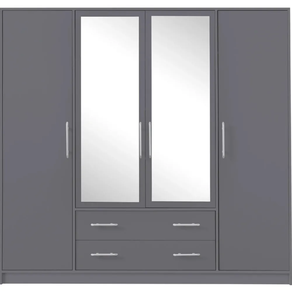 Szafy Modułowe|Szafy Do Przedpokoju>MEBLAR Nowoczesna szafa z lustrem do sypialni SEVAS półki drążki antracyt