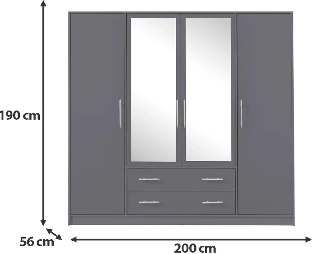 Szafy Modułowe|Szafy Do Przedpokoju>MEBLAR Nowoczesna szafa z lustrem do sypialni SEVAS półki drążki antracyt