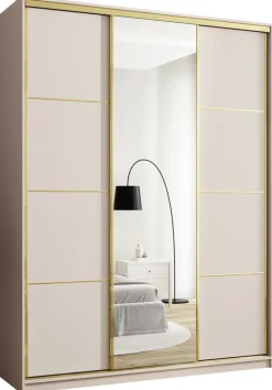 Szafy Trzydrzwiowe|Szafy Do Przedpokoju>BROMARKT Nowoczesna szafa z lustrem do sypialni 180 cm GOLD NEW MAX beż piaskowy