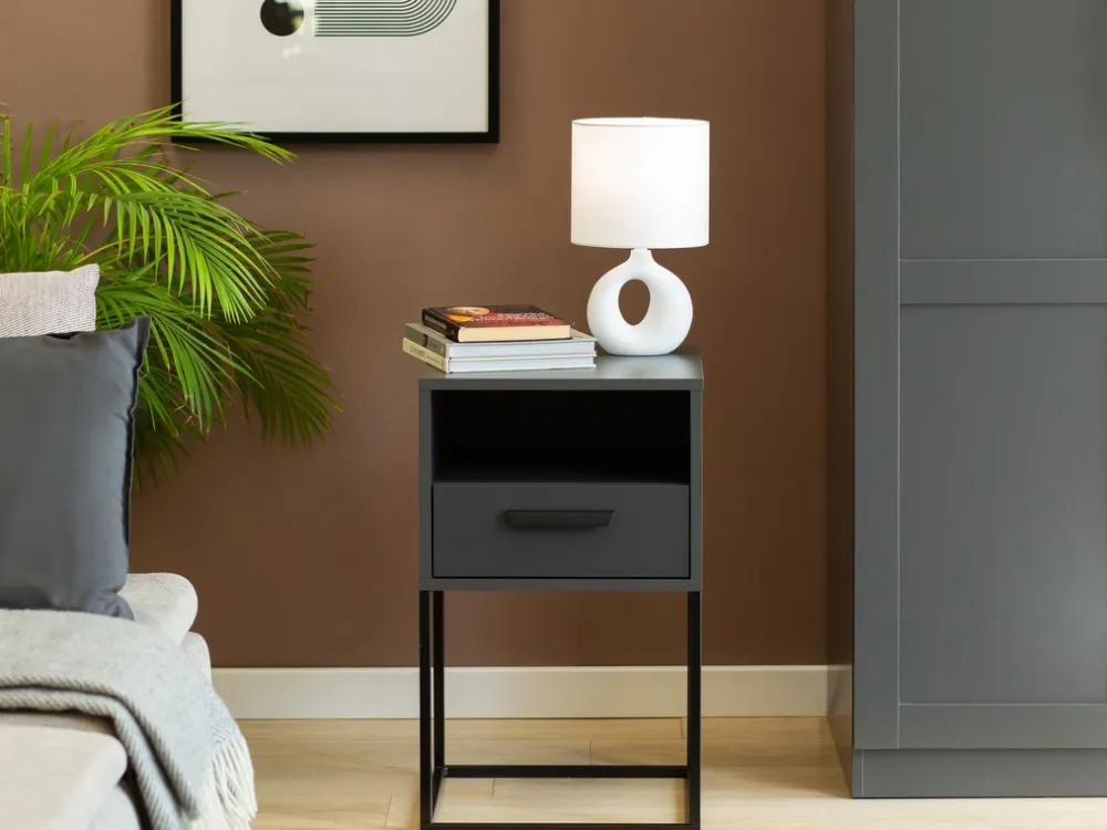 Szafki Nocne>INTER MEBLE Nowoczesna szafka nocna z szufladą i półką COTTA antracyt