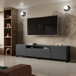 Szafki Rtv>Arton Nowoczesna szafka RTV 200 cm na nóżkach z półkami TAVIO owa frezowana grafit