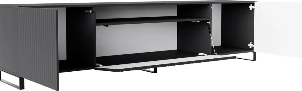 Szafki Rtv>Arton Nowoczesna szafka RTV 200 cm na nóżkach z półkami TAVIO owa frezowana grafit