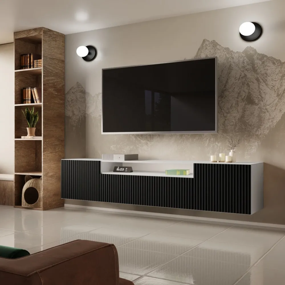 Szafki Rtv>Arton Nowoczesna szafka RTV 200 cm z półkami wisząca TAVIO