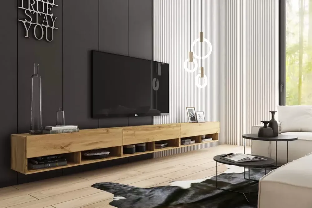 Szafki Rtv>BRATEX Nowoczesna szafka RTV 300 cm AROMA wotan dąb wotan