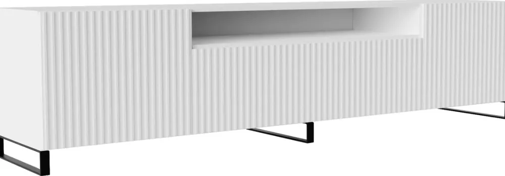 Szafki Rtv>Arton Nowoczesna szafka RTV 200 cm na nóżkach TAVIO biała frezowana biały
