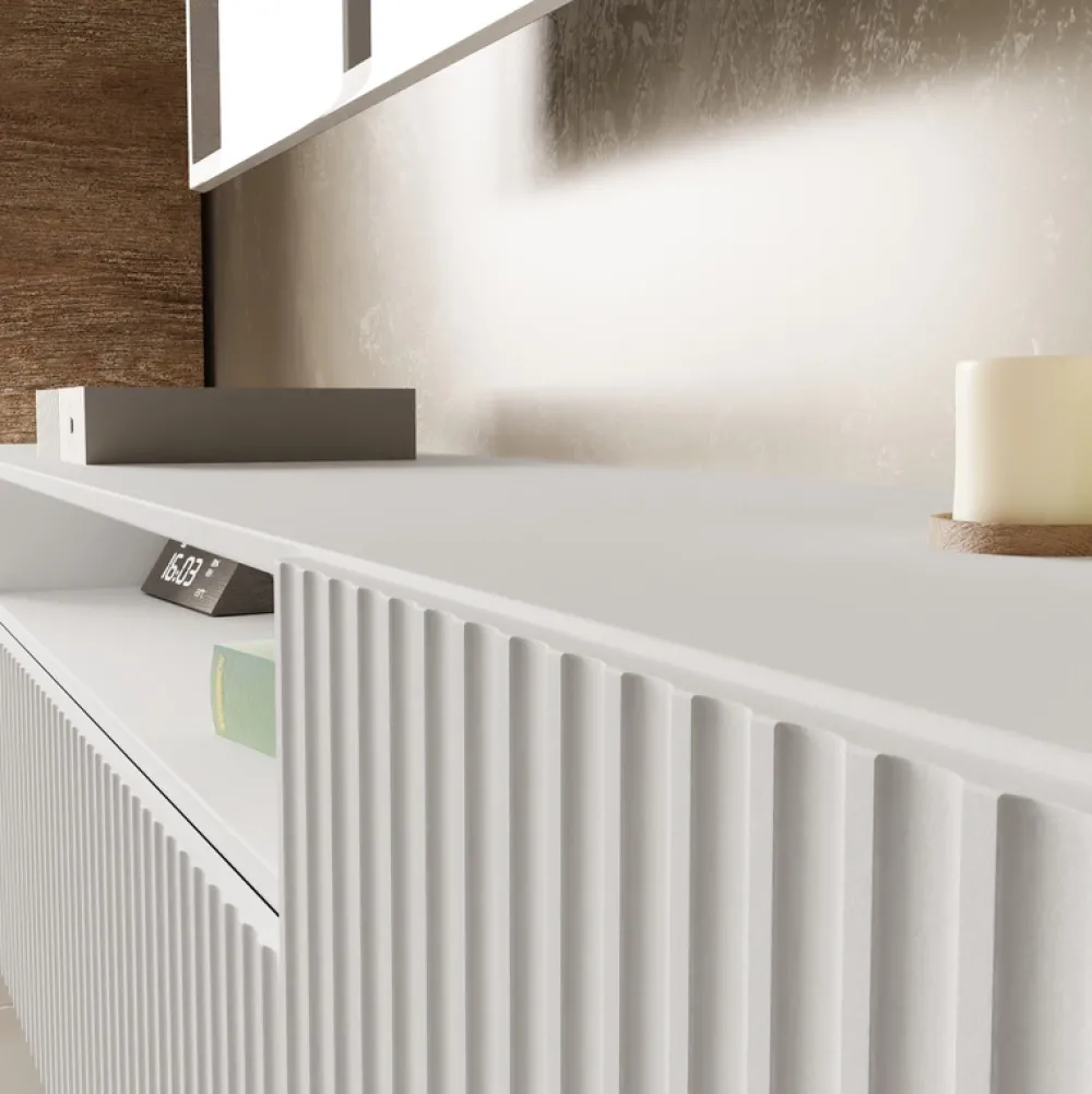 Szafki Rtv>Arton Nowoczesna szafka RTV 200 cm na nóżkach TAVIO biała frezowana biały