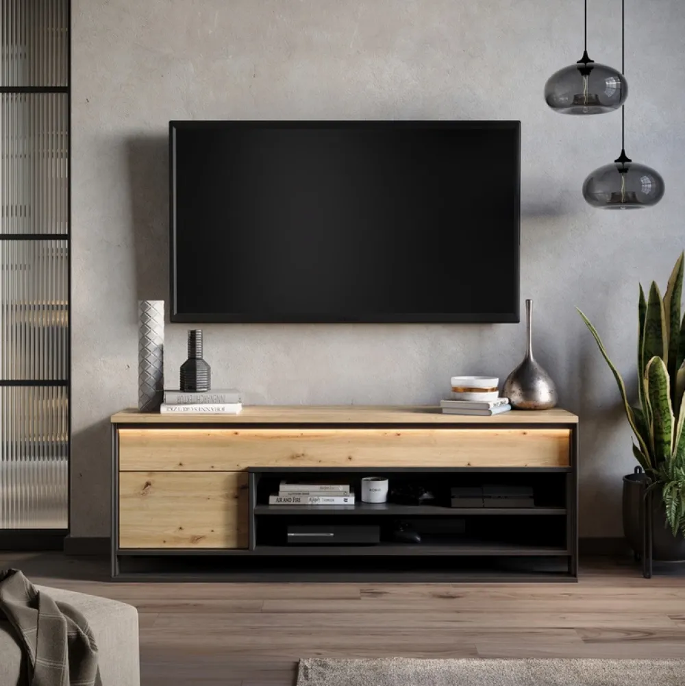 Zestawy Mebli Do Salonu|Szafki Rtv>lenart. Nowoczesna szafka RTV 155 cm QUANT dąb artisan