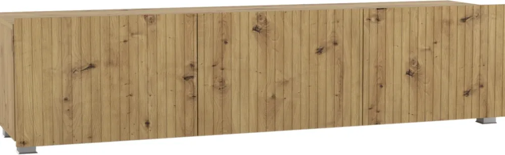 Szafki Rtv>GiB Meble Nowoczesna szafka RTV 150 cm z ryflowanymi frontami długa KORDIS dąb artisan