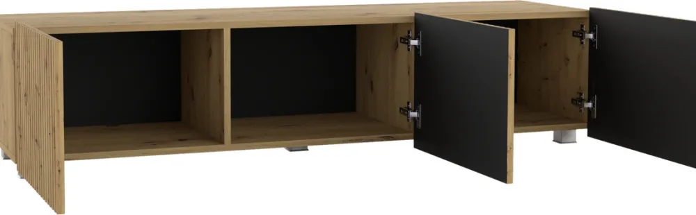 Szafki Rtv>GiB Meble Nowoczesna szafka RTV 150 cm z ryflowanymi frontami długa KORDIS dąb artisan