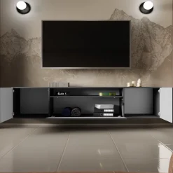 Szafki Rtv>Arton Nowoczesna szafka RTV 200 cm do salonu wisząca TAVIO frezowane fronty grafit