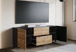 Szafki Rtv>BRATEX Nowoczesna szafka RTV na nóżkach 180 cm TRESO frezowana do salonu