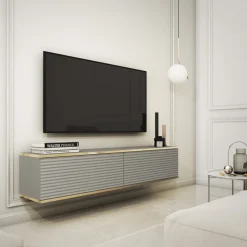 Szafki Rtv|Zestawy Mebli Do Salonu>PIASKI Nowoczesna szafka RTV wisząca w kolorze szarym 135 cm MDF ORVIETO