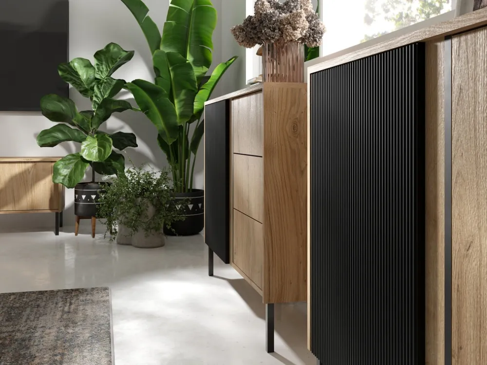 Zestawy Mebli Do Salonu|Szafki Rtv>JUREK Nowoczesna szafka RTV z lamelami 150 cm MALEZJA