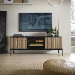 Zestawy Mebli Do Salonu|Szafki Rtv></noscript>PIASKI Nowoczesna szafka RTV z półka 154 cm oświetlenie LED SEWILLA