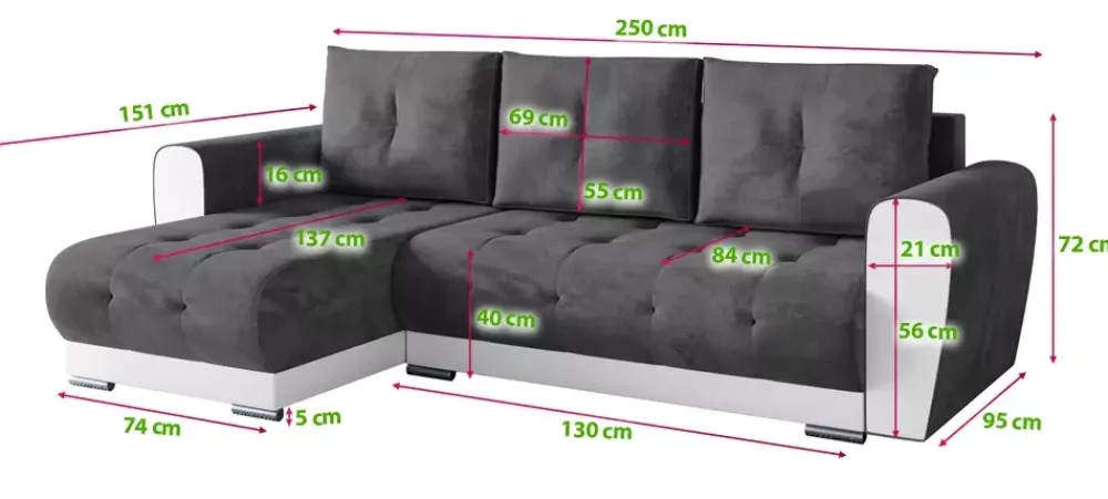 Meble Dla Dzieci|Meble Młodzieżowe>BROMARKT Nowoczesna szara kanapa rogowa do salonu DOMI funkcja spania