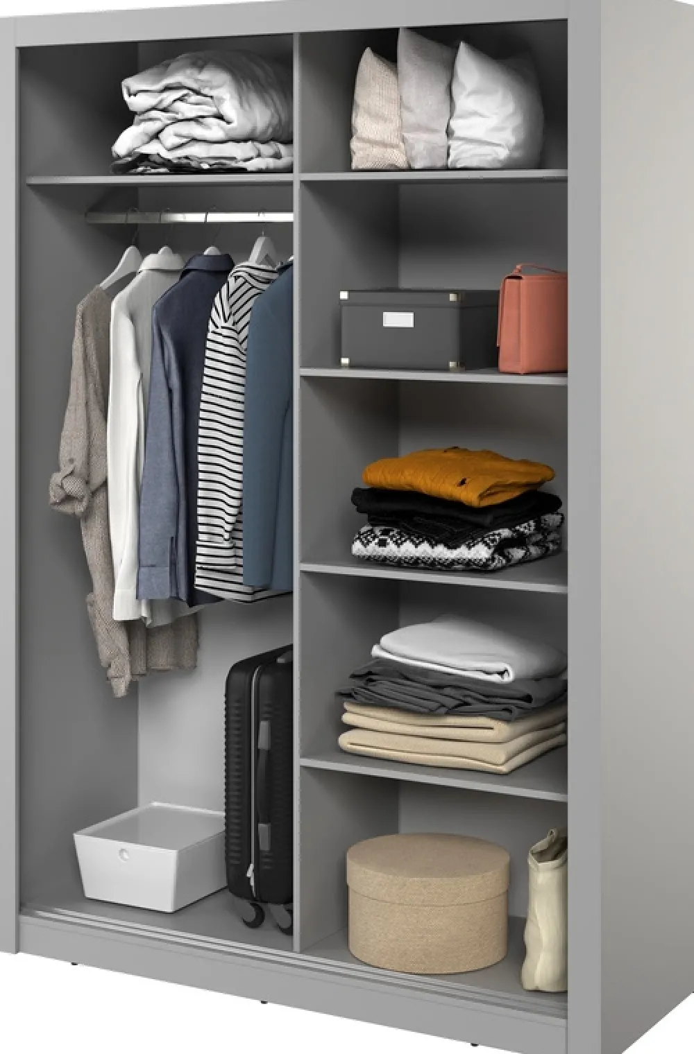 Zestawy Mebli Do Sypialni|Szafy Dwudrzwiowe>lenart. Nowoczesna szara szafa przesuwna 150 cm z lustrem i półkami ARTI szary