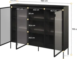 Zestawy Mebli Do Salonu|Witryny></noscript>lenart. Nowoczesna szeroka witryna do salonu czarna 150 cm TREND czarny