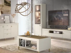 Zestawy Mebli Do Sypialni|Toaletki I Konsole></noscript>DOLMAR Nowoczesna toaletka z szufladami 102 cm MISTY cashmere kaszmir