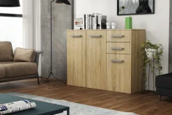 Komody>Meblohand Nowoczesna trzydrzwiowa komoda do przedpokoju 112 cm SAVONA dąb sonoma