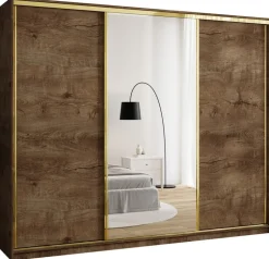 Szafy Trzydrzwiowe|Szafy Do Przedpokoju>BROMARKT Nowoczesna trzydrzwiowa szafa przesuwna z lustrem 250 cm GOLD NEW dąb lefkas
