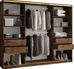 Szafy Trzydrzwiowe|Szafy Do Przedpokoju>BROMARKT Nowoczesna trzydrzwiowa szafa przesuwna z lustrem 250 cm GOLD NEW dąb lefkas