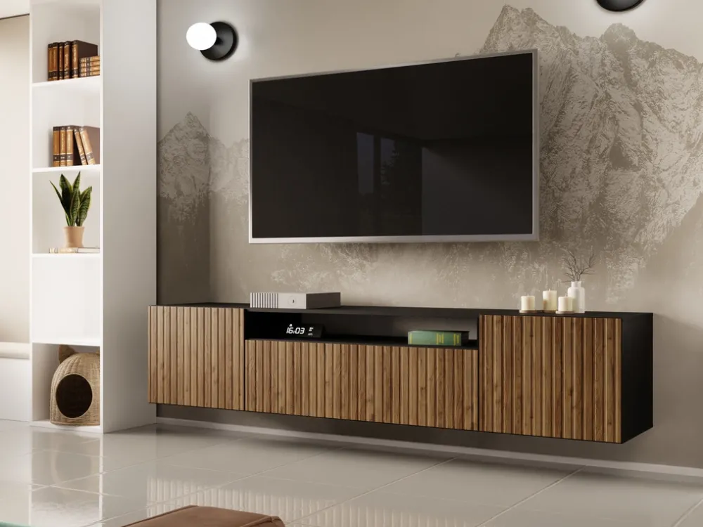 Szafki Rtv>Arton Nowoczesna wisząca szafka RTV 200 cm MAVIO frezowane fornty