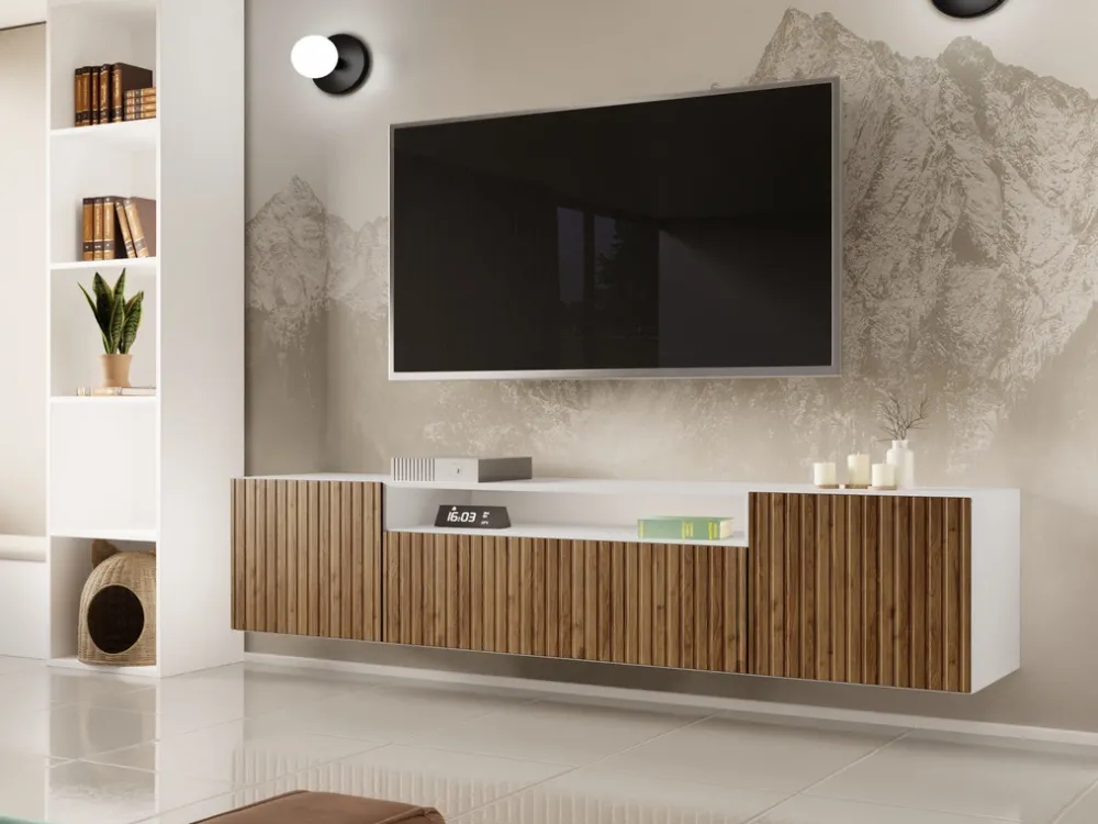 Szafki Rtv>Arton Nowoczesna wisząca szafka RTV 200 cm MAVIO frezowane fornty