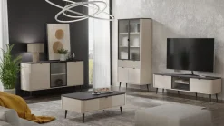 Zestawy Mebli Do Salonu|Witryny>JUREK Nowoczesna witryna do salonu z szufladą 90 cm MIREL kaszmir