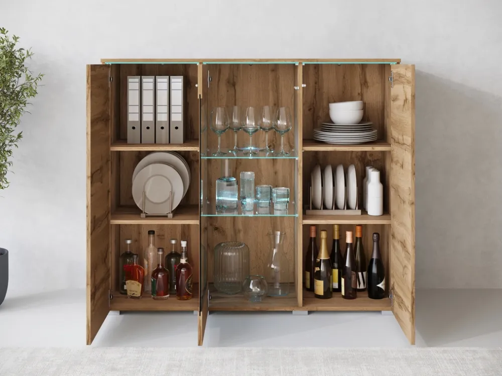 Witryny>BRATEX Nowoczesna witryna na książki lub alkohol 120 cm z oświetleniem VEXA dąb wotan