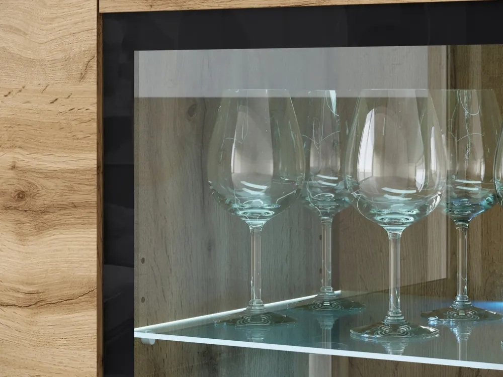 Witryny>BRATEX Nowoczesna witryna na książki lub alkohol 120 cm z oświetleniem VEXA dąb wotan